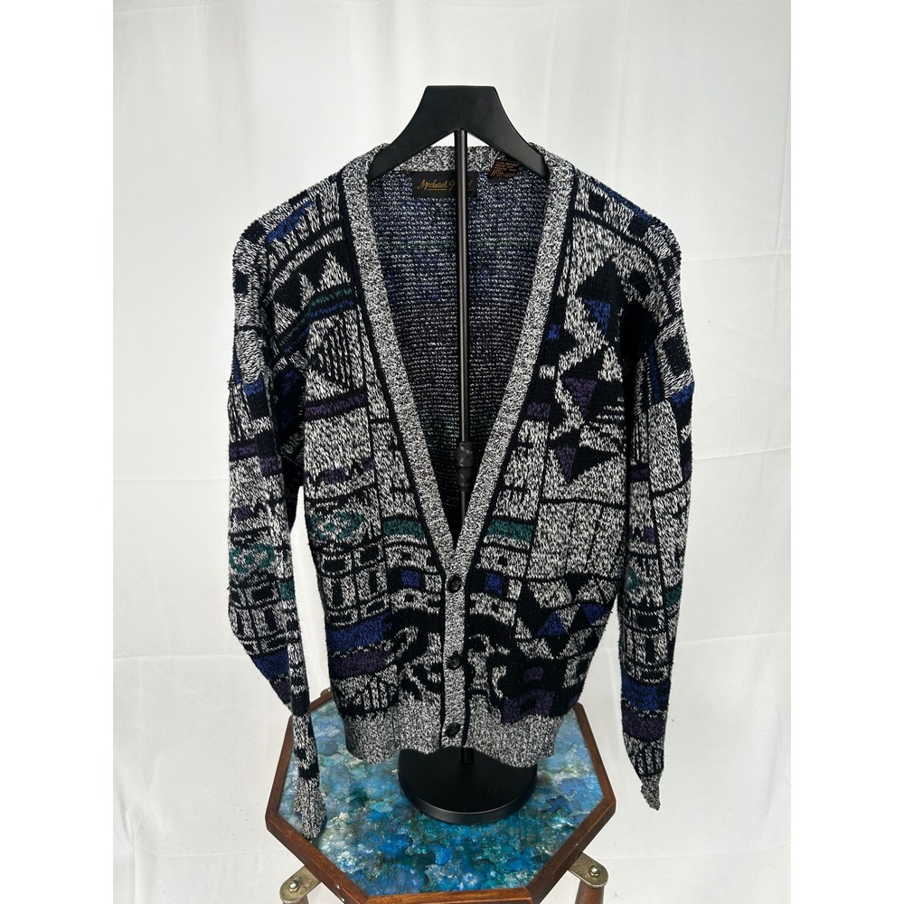Vintage 90's Michael Gerald Geometric Knit Cardigan Sweater Men's Large